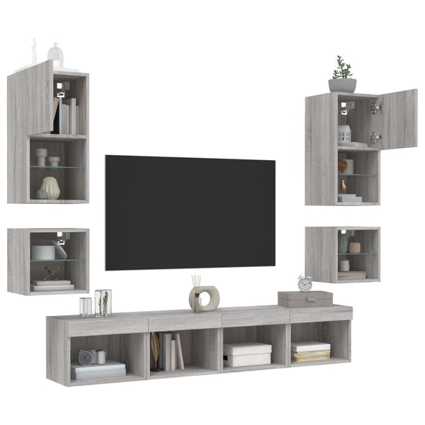 8-osainen LED TV-kaappisarja harmaa Sonoma tekninen puu