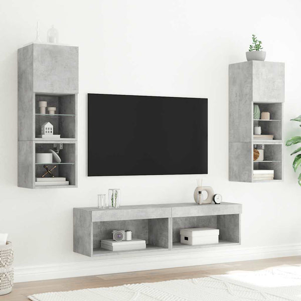 6-osainen LED TV-kaappisarja betoninharmaa tekninen puu