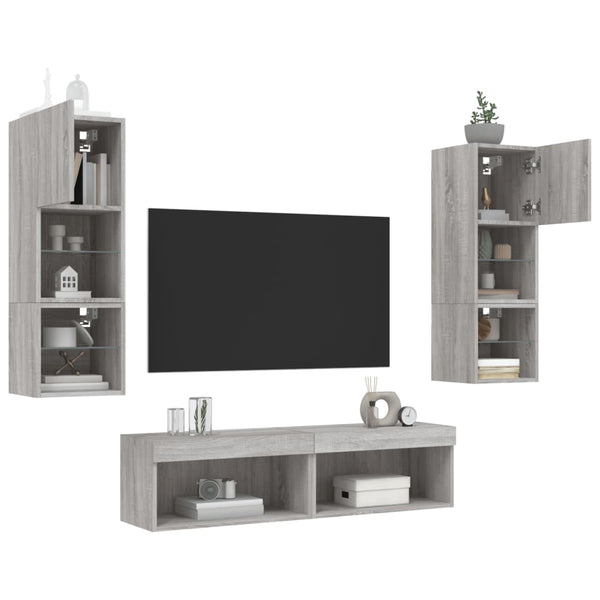 6-osainen LED TV-kaappisarja harmaa Sonoma tekninen puu