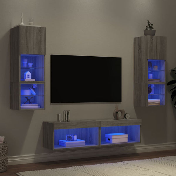 6-osainen LED TV-kaappisarja harmaa Sonoma tekninen puu