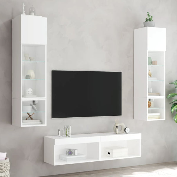 6-osainen LED TV-kaappisarja valkoinen tekninen puu