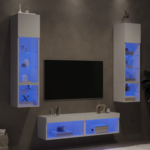 6-osainen LED TV-kaappisarja valkoinen tekninen puu