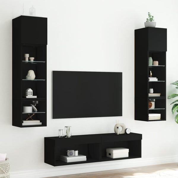 6-osainen LED TV-kaappisarja musta tekninen puu