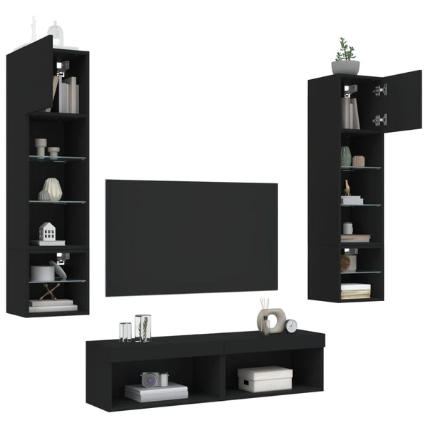 6-osainen LED TV-kaappisarja musta tekninen puu