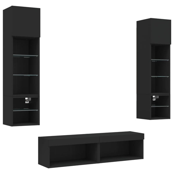 6-osainen LED TV-kaappisarja musta tekninen puu