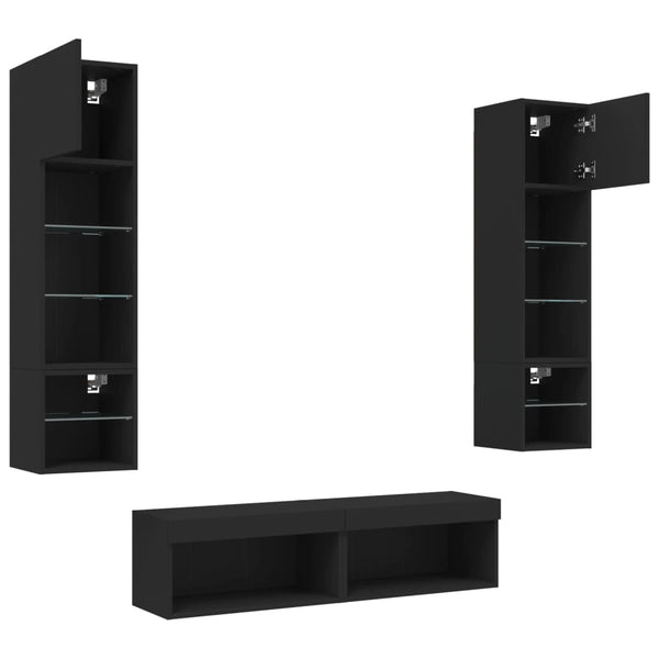 6-osainen LED TV-kaappisarja musta tekninen puu