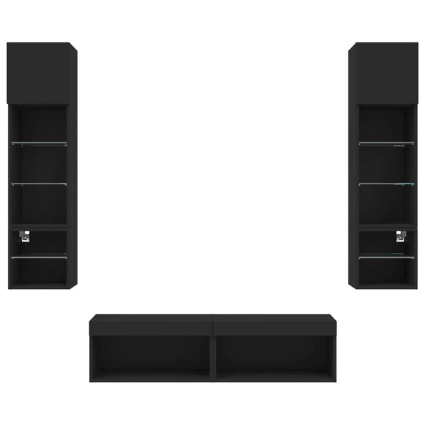 6-osainen LED TV-kaappisarja musta tekninen puu