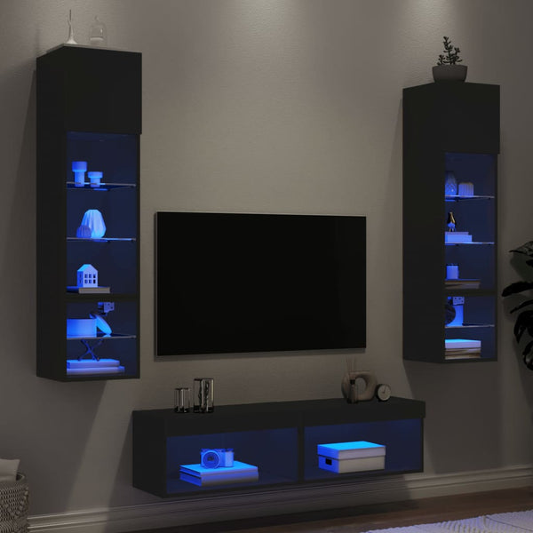 6-osainen LED TV-kaappisarja musta tekninen puu