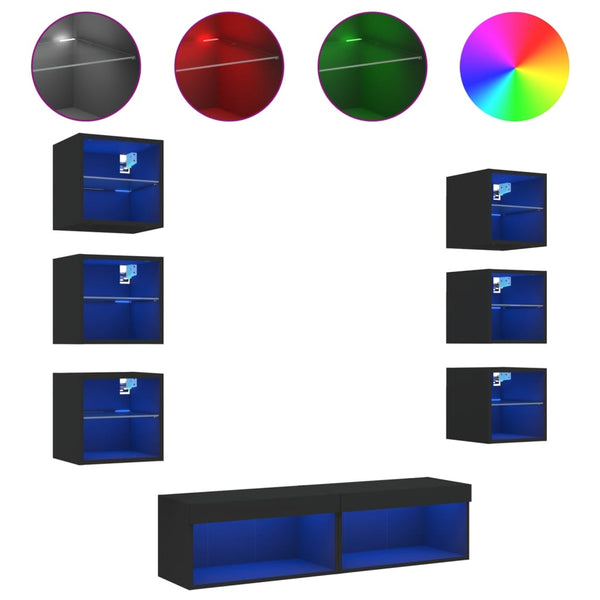 8-osainen LED TV-kaappisarja musta tekninen puu