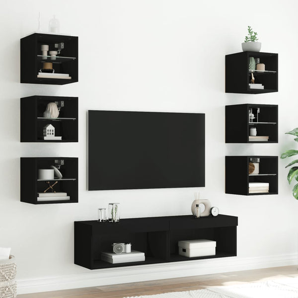 8-osainen LED TV-kaappisarja musta tekninen puu