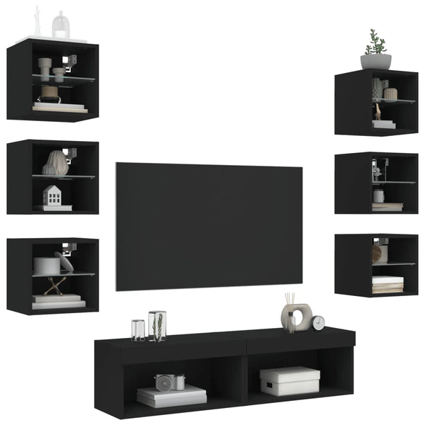 8-osainen LED TV-kaappisarja musta tekninen puu