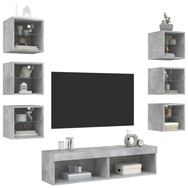8-osainen LED TV-kaappisarja betoninharmaa tekninen puu