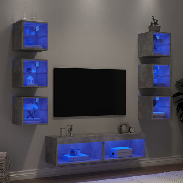 8-osainen LED TV-kaappisarja betoninharmaa tekninen puu