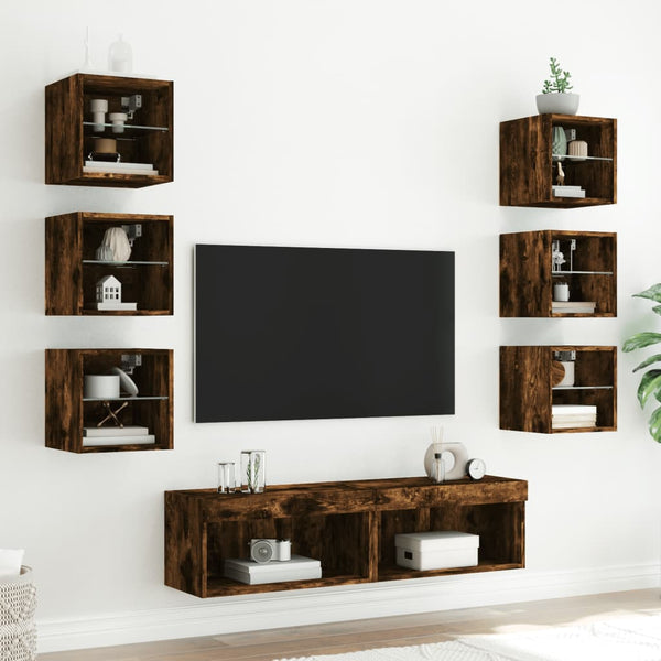 LED TV-kaappisarja 8-osainen savutammi teknisestä puusta