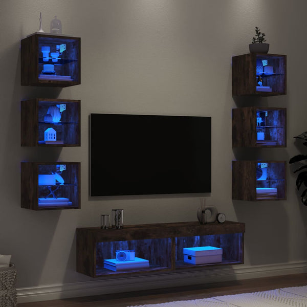 LED TV-kaappisarja 8-osainen savutammi teknisestä puusta