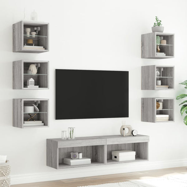 8-osainen LED TV-kaappisarja harmaa Sonoma tekninen puu