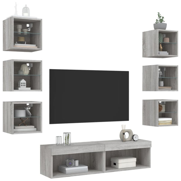 8-osainen LED TV-kaappisarja harmaa Sonoma tekninen puu
