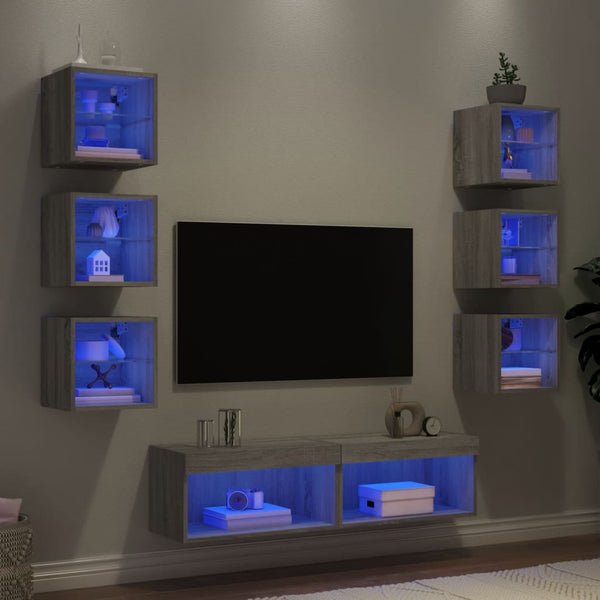 8-osainen LED TV-kaappisarja harmaa Sonoma tekninen puu