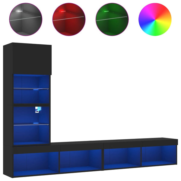4-osainen LED TV-kaappisarja musta tekninen puu