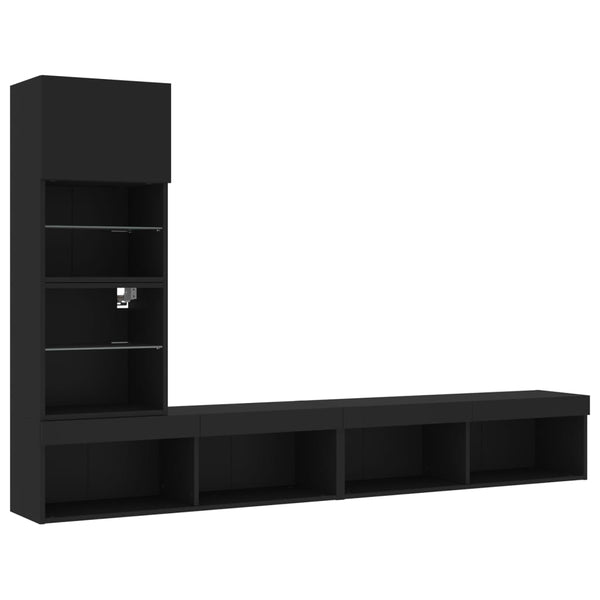 4-osainen LED TV-kaappisarja musta tekninen puu