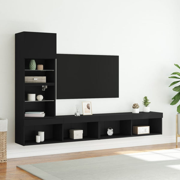 4-osainen LED TV-kaappisarja musta tekninen puu