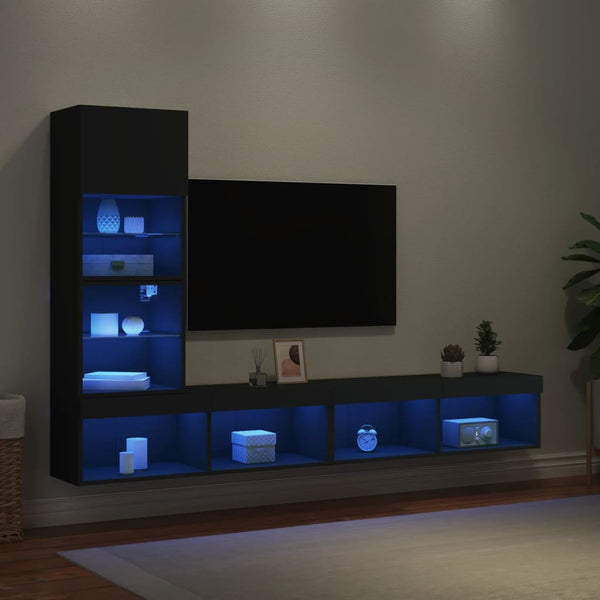 4-osainen LED TV-kaappisarja musta tekninen puu