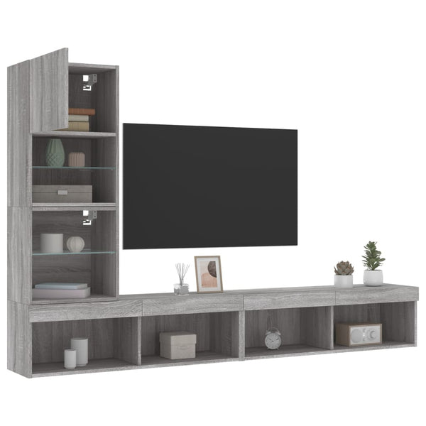 4-osainen LED TV-kaappisarja harmaa Sonoma tekninen puu