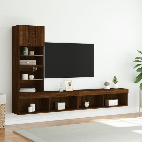 4-osainen LED TV-kaappisarja ruskea tammi tekninen puu