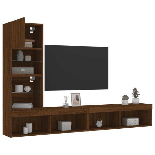 4-osainen LED TV-kaappisarja ruskea tammi tekninen puu