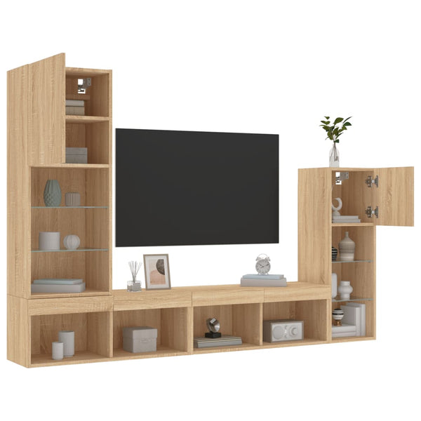 4-osainen LED TV-kaappisarja Sonoma-tammi tekninen puu
