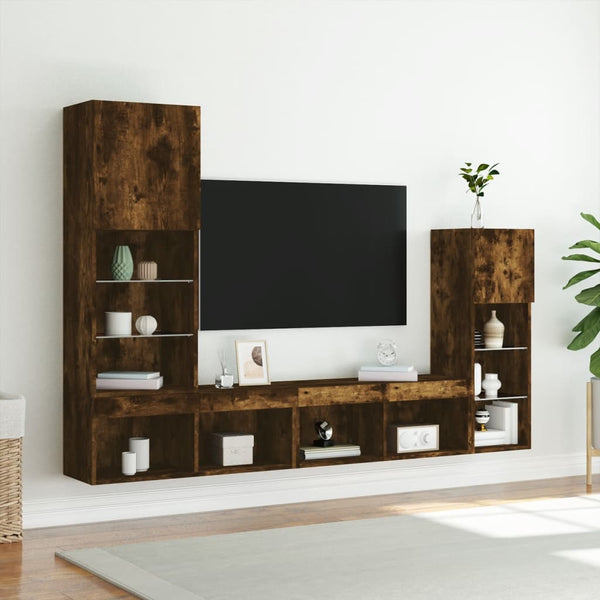 4-osainen LED TV-kaappisarja savutammi tekninen puu