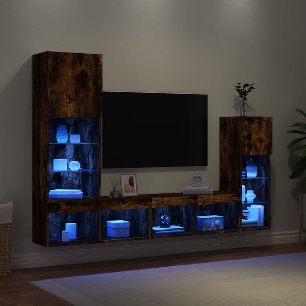 4-osainen LED TV-kaappisarja savutammi tekninen puu