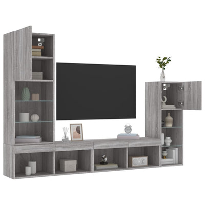 4-osainen LED TV-kaappisarja harmaa Sonoma tekninen puu
