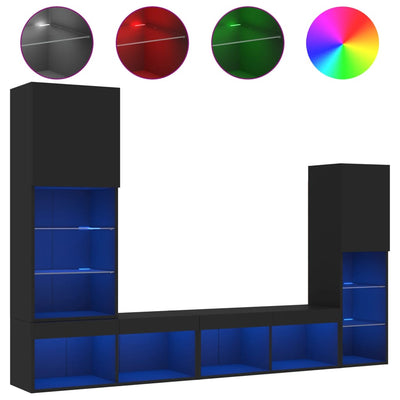 4-osainen LED TV-kaappisarja musta tekninen puu