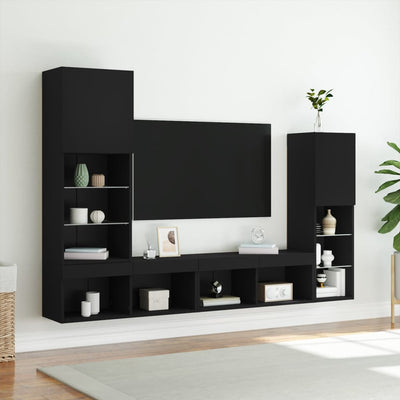 4-osainen LED TV-kaappisarja musta tekninen puu