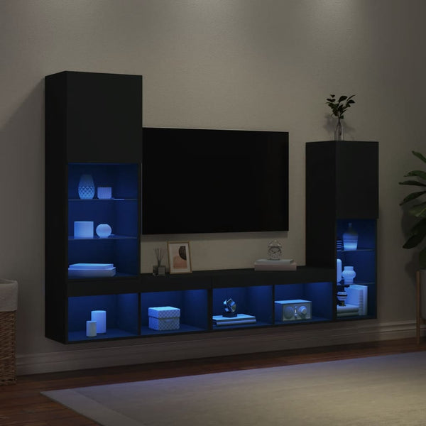 4-osainen LED TV-kaappisarja musta tekninen puu