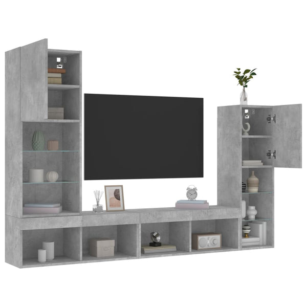 4-osainen LED TV-kaappisarja betoninharmaa tekninen puu