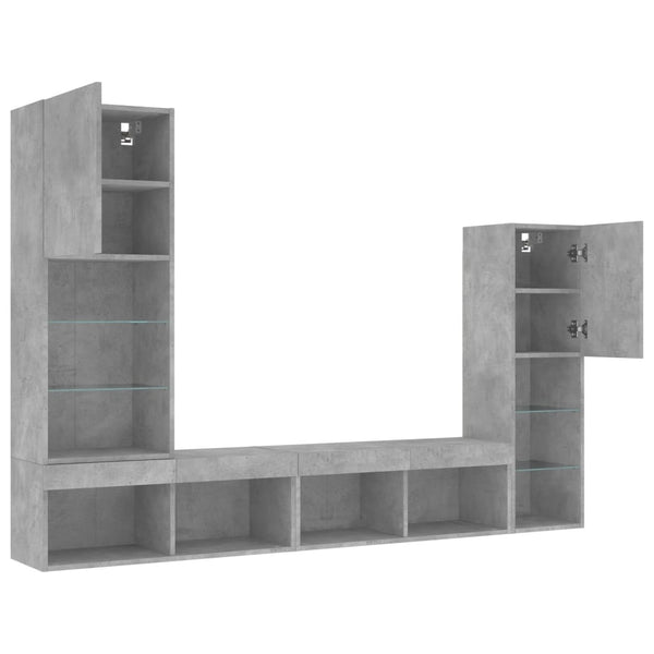 4-osainen LED TV-kaappisarja betoninharmaa tekninen puu
