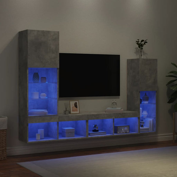 4-osainen LED TV-kaappisarja betoninharmaa tekninen puu