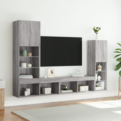 4-osainen LED TV-kaappisarja harmaa Sonoma tekninen puu