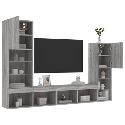 4-osainen LED TV-kaappisarja harmaa Sonoma tekninen puu