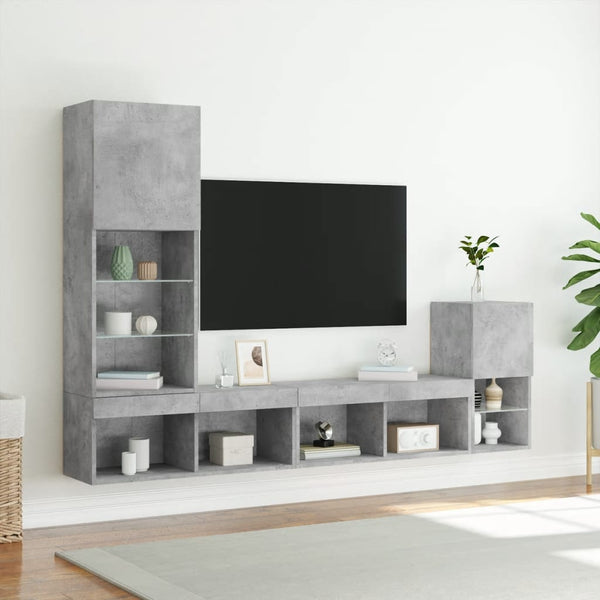 4-osainen LED TV-kaappisarja betoninharmaa tekninen puu