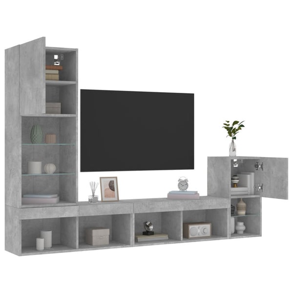 4-osainen LED TV-kaappisarja betoninharmaa tekninen puu