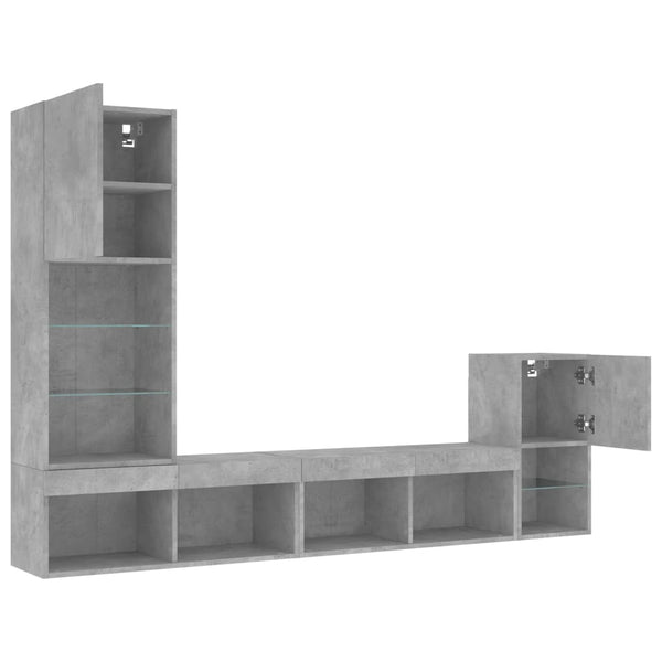 4-osainen LED TV-kaappisarja betoninharmaa tekninen puu