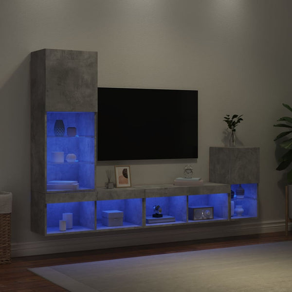 4-osainen LED TV-kaappisarja betoninharmaa tekninen puu