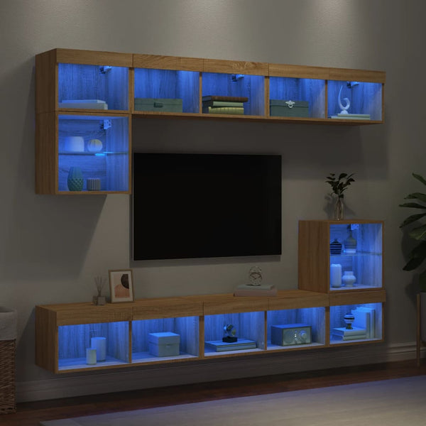 8-osainen LED TV-kaappisarja Sonoma-tammi tekninen puu