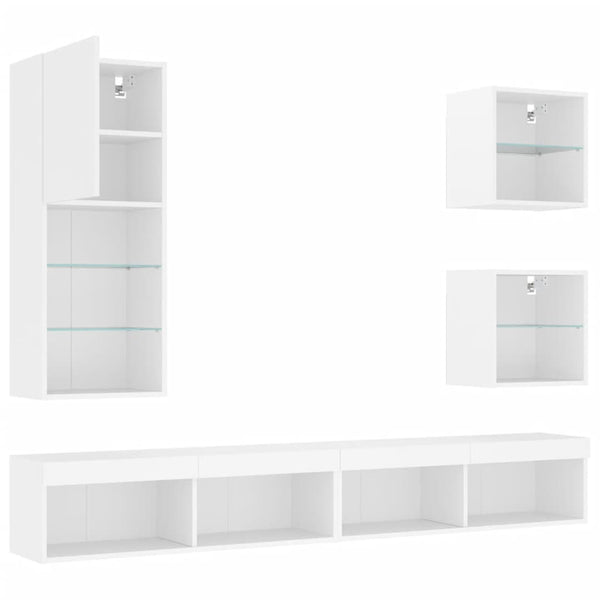Tekninen puu, valkoinen 5-osainen LED TV-kaappisarja