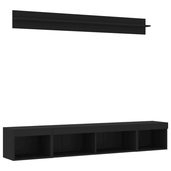 5-osainen LED TV-kaappisarja musta tekninen puu