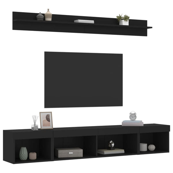 5-osainen LED TV-kaappisarja musta tekninen puu