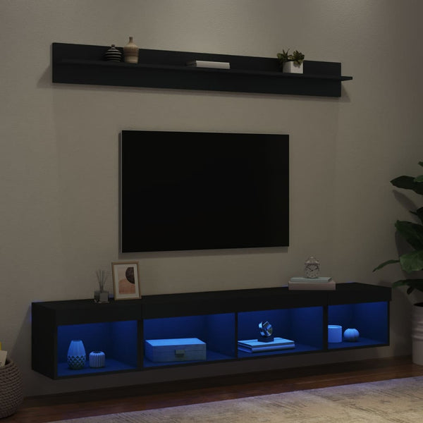 5-osainen LED TV-kaappisarja musta tekninen puu